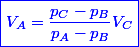 \blue\boxed{V_A=\frac{p_C-p_B}{p_A-p_B}V_C}